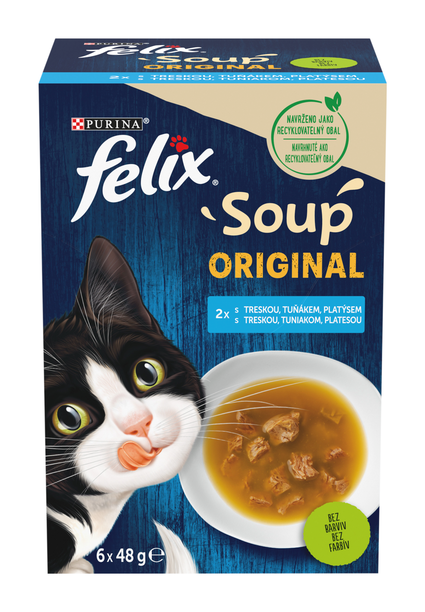 Polévky pro kočky treska, tuňák, platýs 6 x 48g
