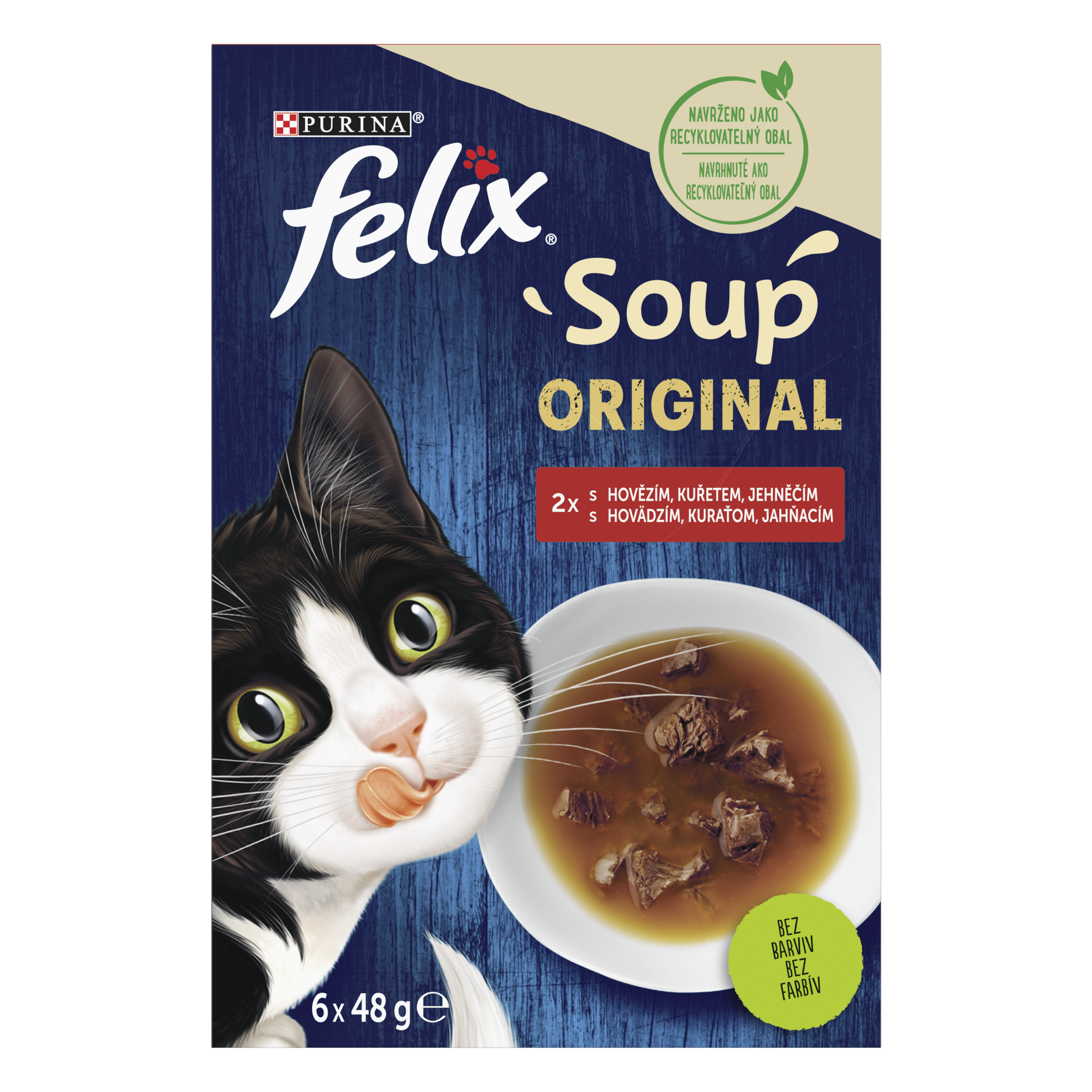 Kapsička pro kočky Soup lahodný výběr s hovězím, kuřetem a jehněčím multipack 6x 48 g