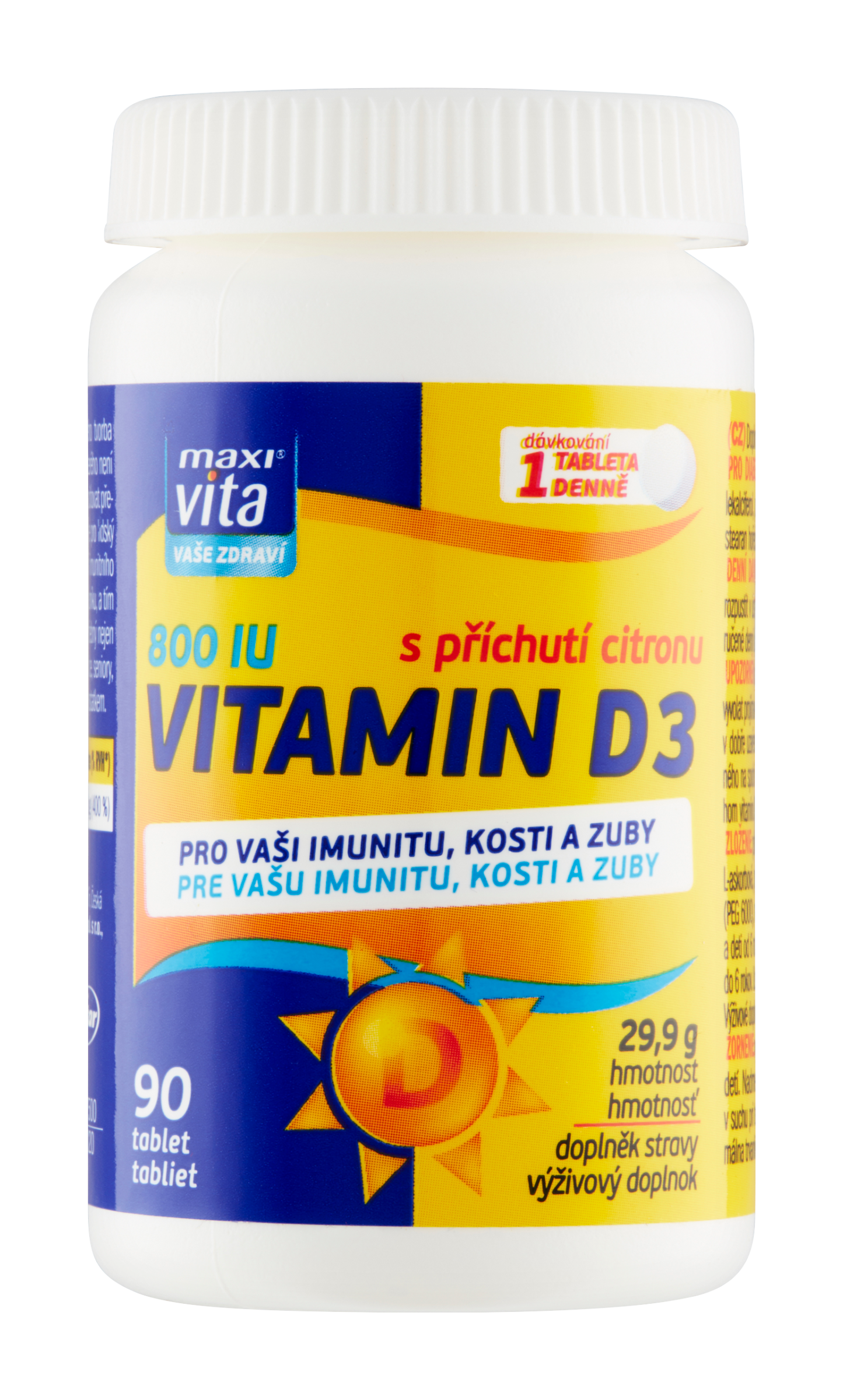 Maxi Vita Vitamin D3 s příchutí citronu, doplněk stravy 90 ks