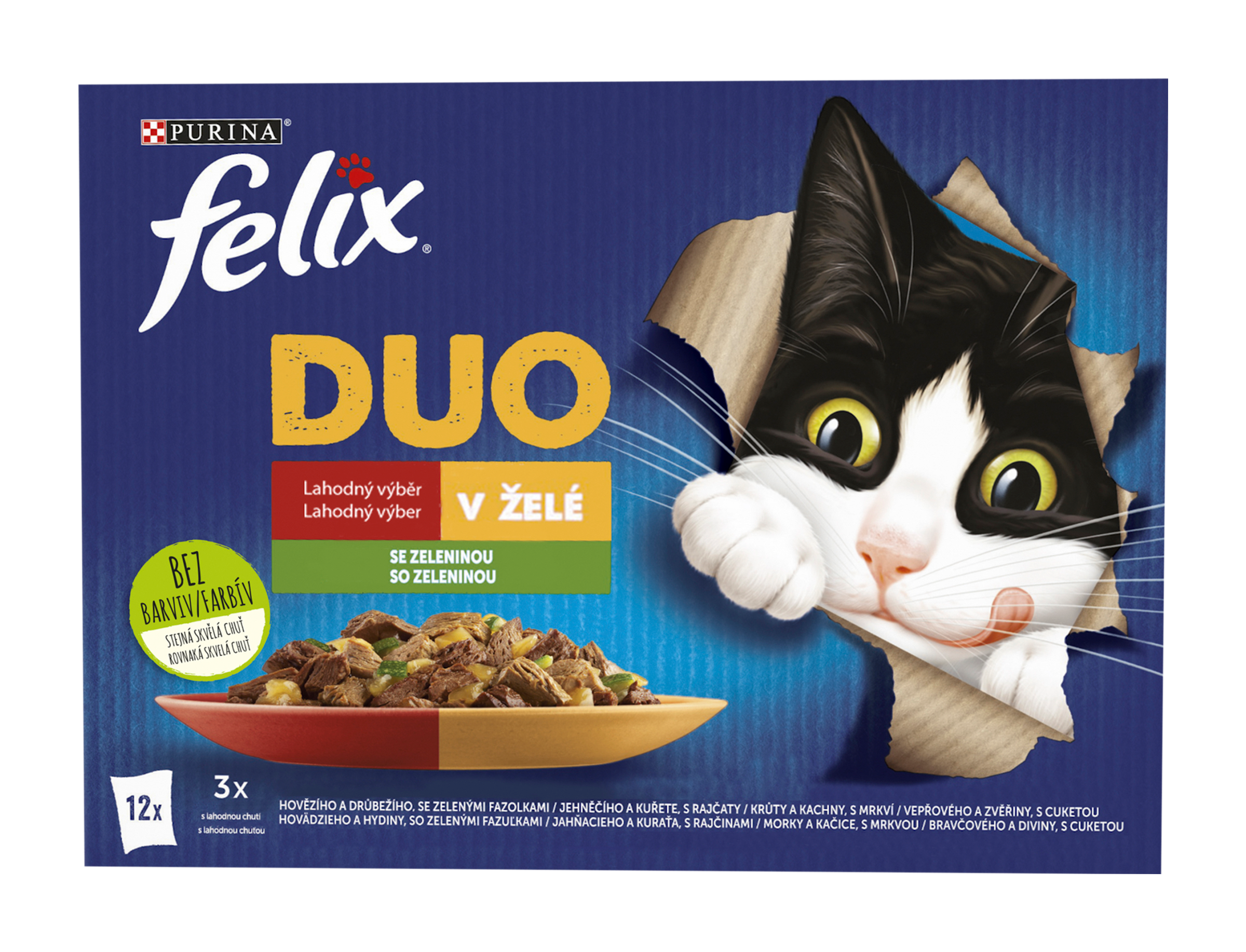 Kapsička pro kočky Fantastic Duo hovězí a drůbeží, jehněčí a kuře, krůta a kachna, vepřové a zvěřina se zeleninou multipack 12 x 85g