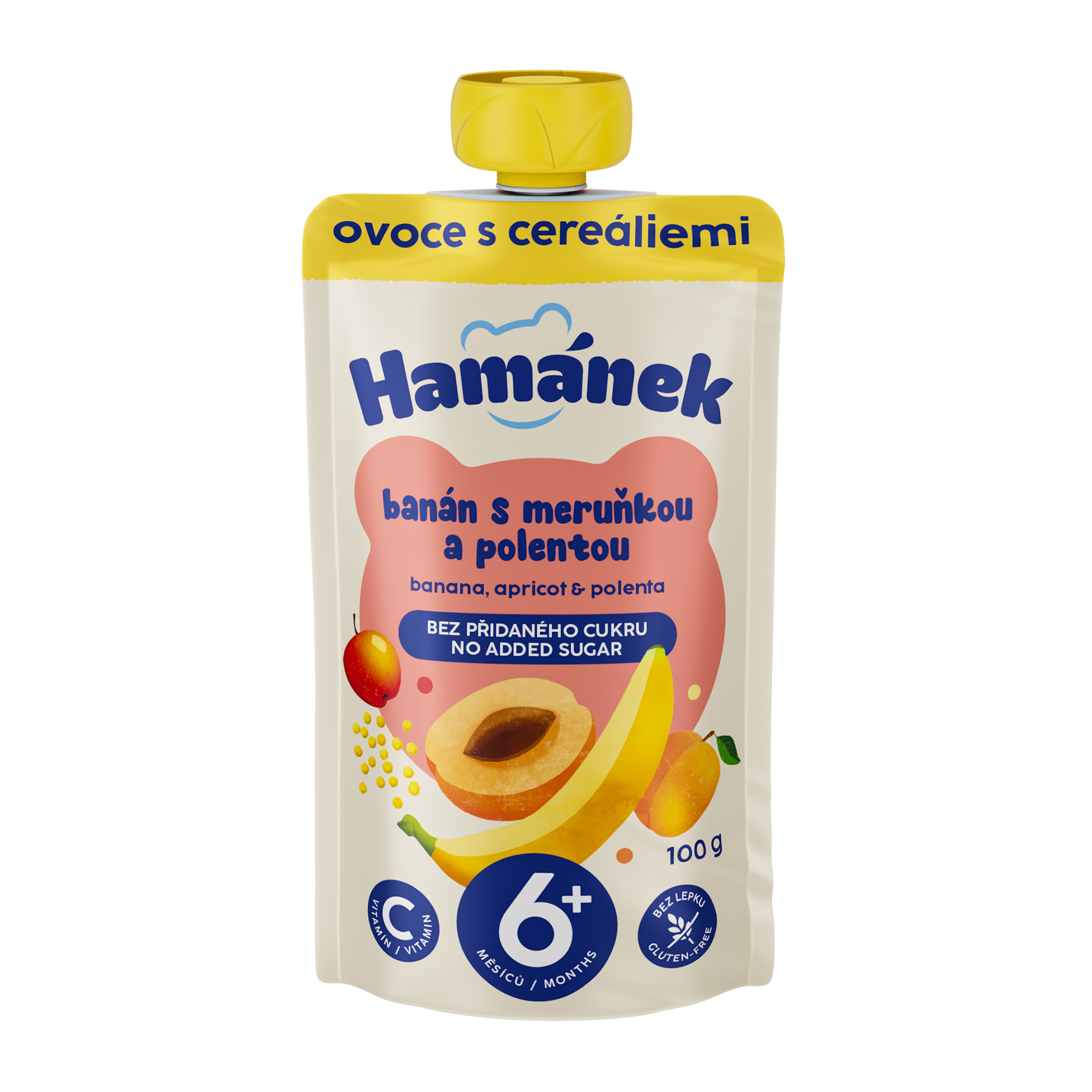 Ovocná kapsička jablko s banánem, meruňkou & polentou