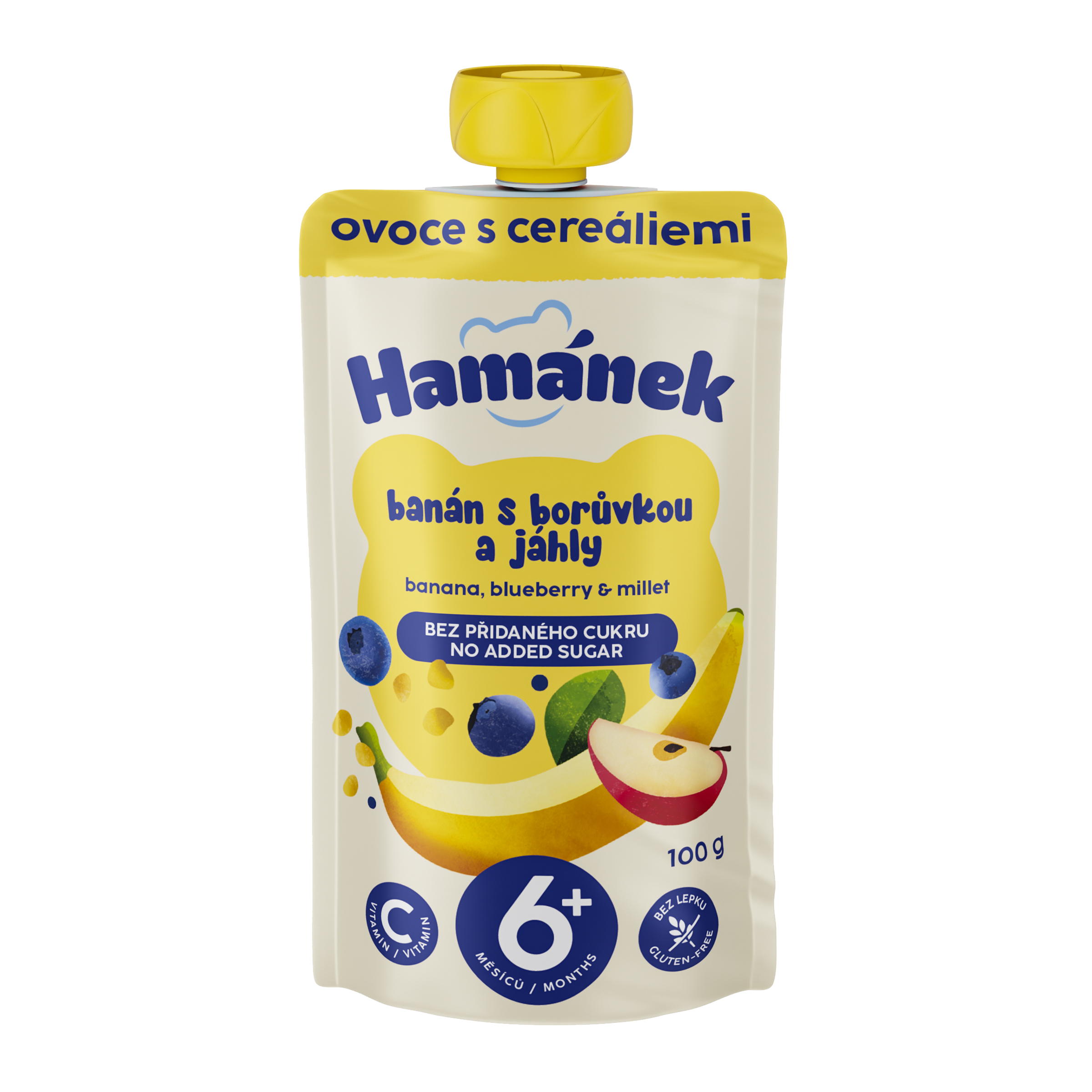 Ovocná kapsička jablko s banánem, borůvkou & jáhly
