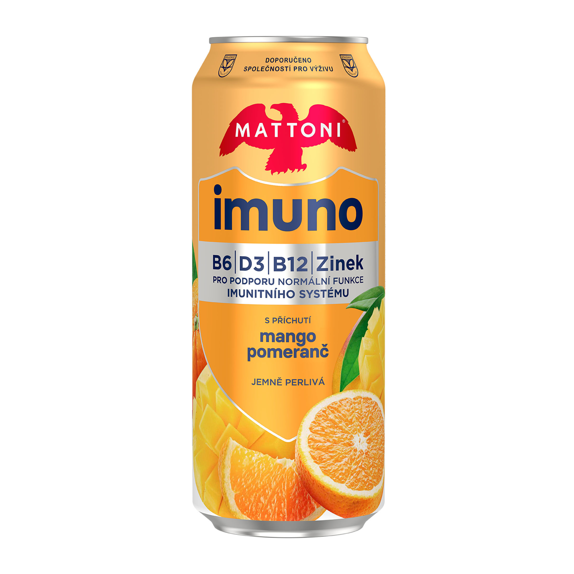 Minerální voda jemně perlivá Imuno mango pomeranč, plechovka