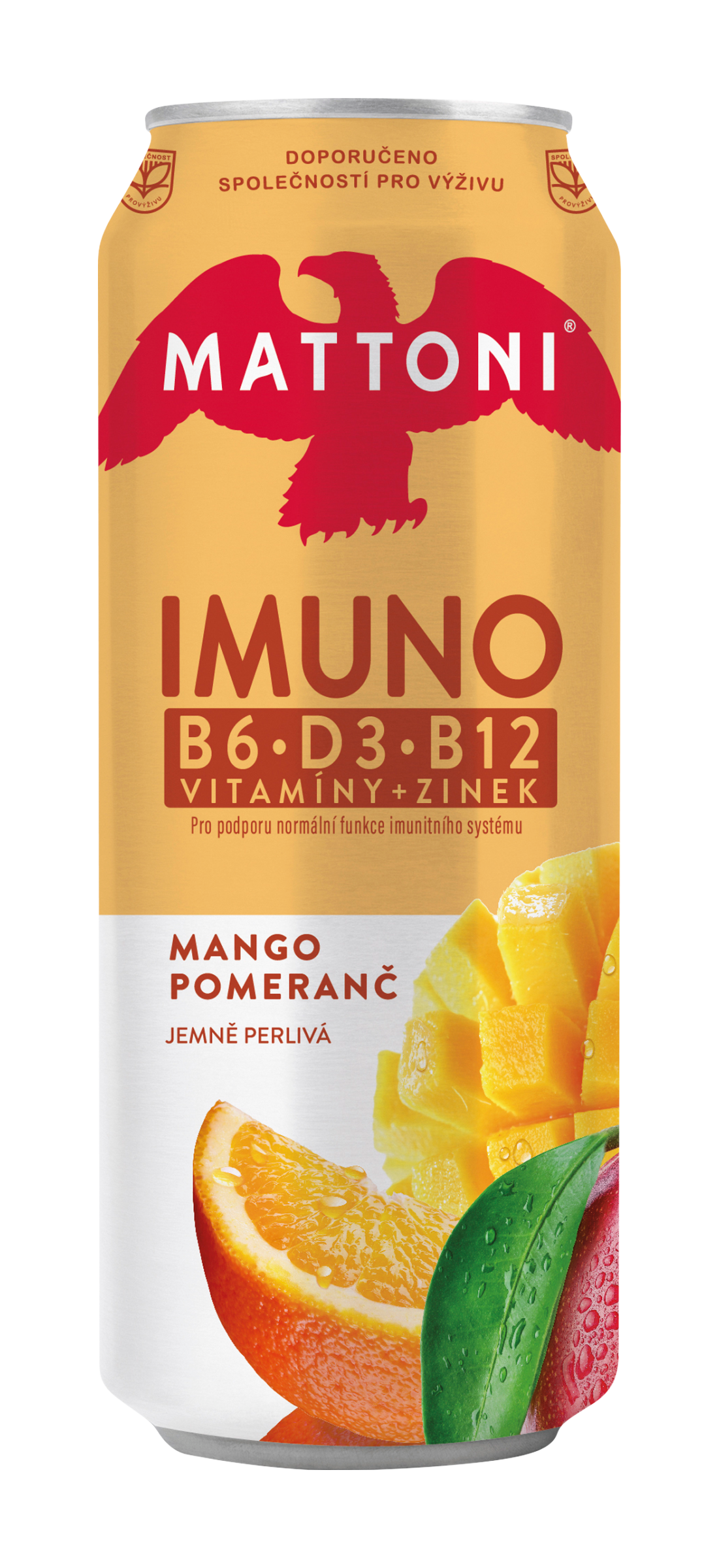 Minerální voda jemně perlivá Imuno mango pomeranč, plechovka