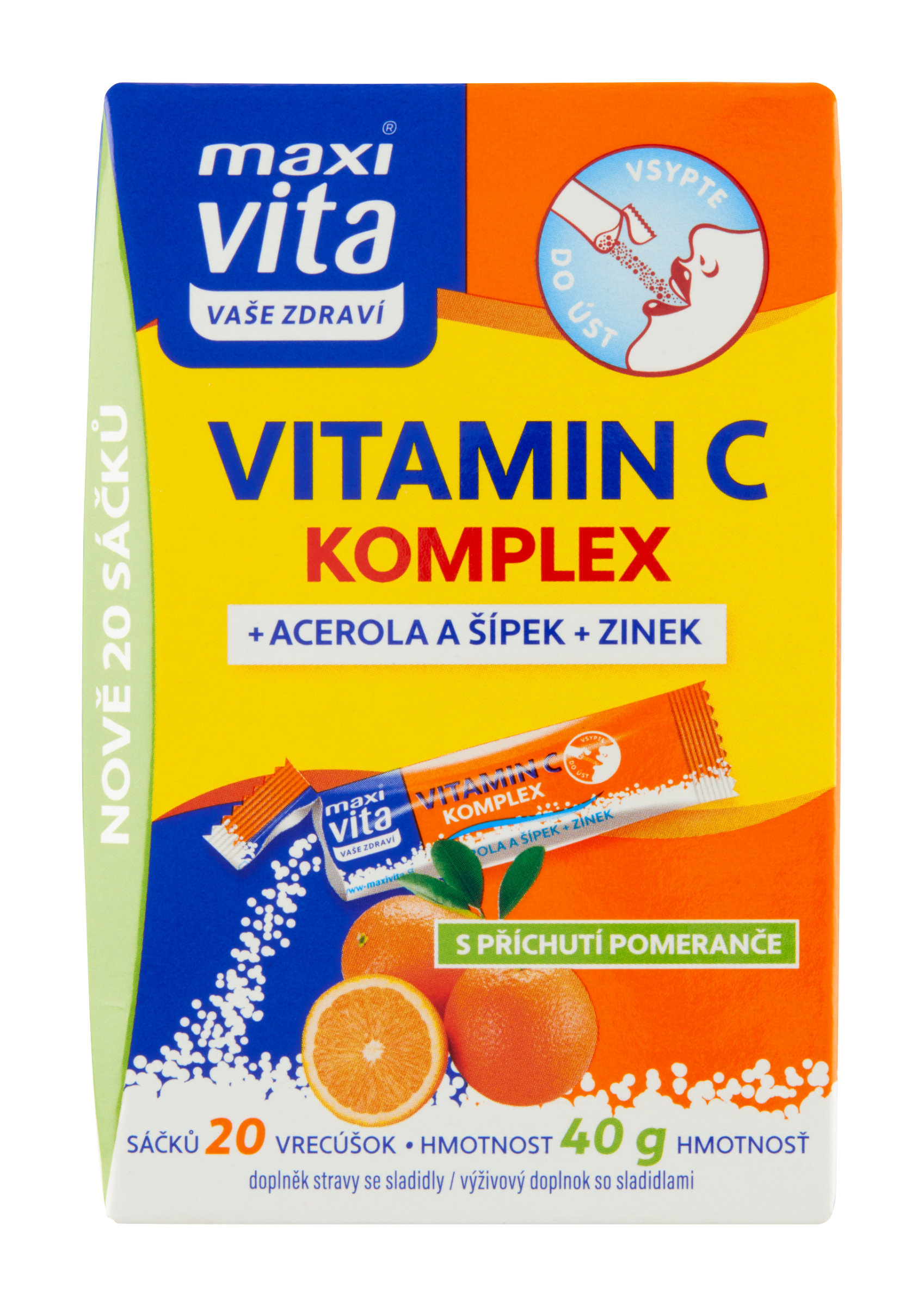 Vitamin C komplex + acerola a šípek + zinek s příchutí pomeranče, doplněk stravy