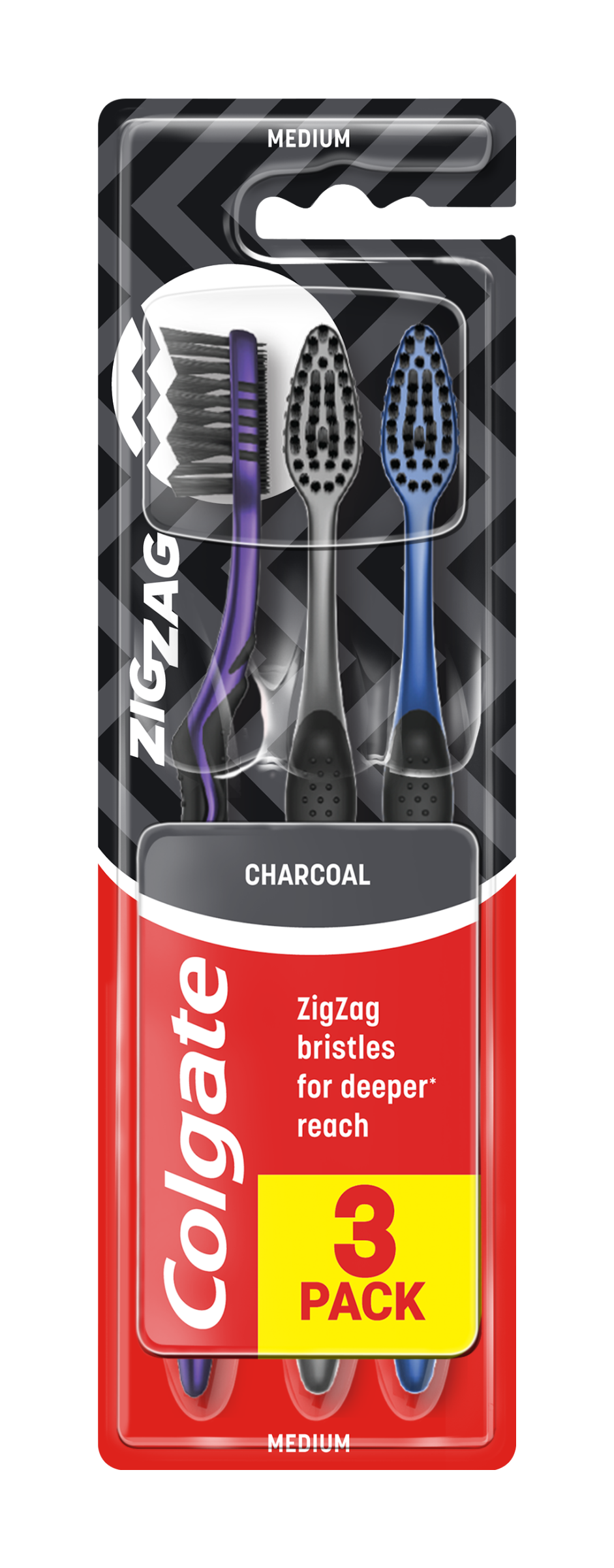 Colgate Zubní kartáček Zig Zag Charcoal Medium 3 ks 3 ks
