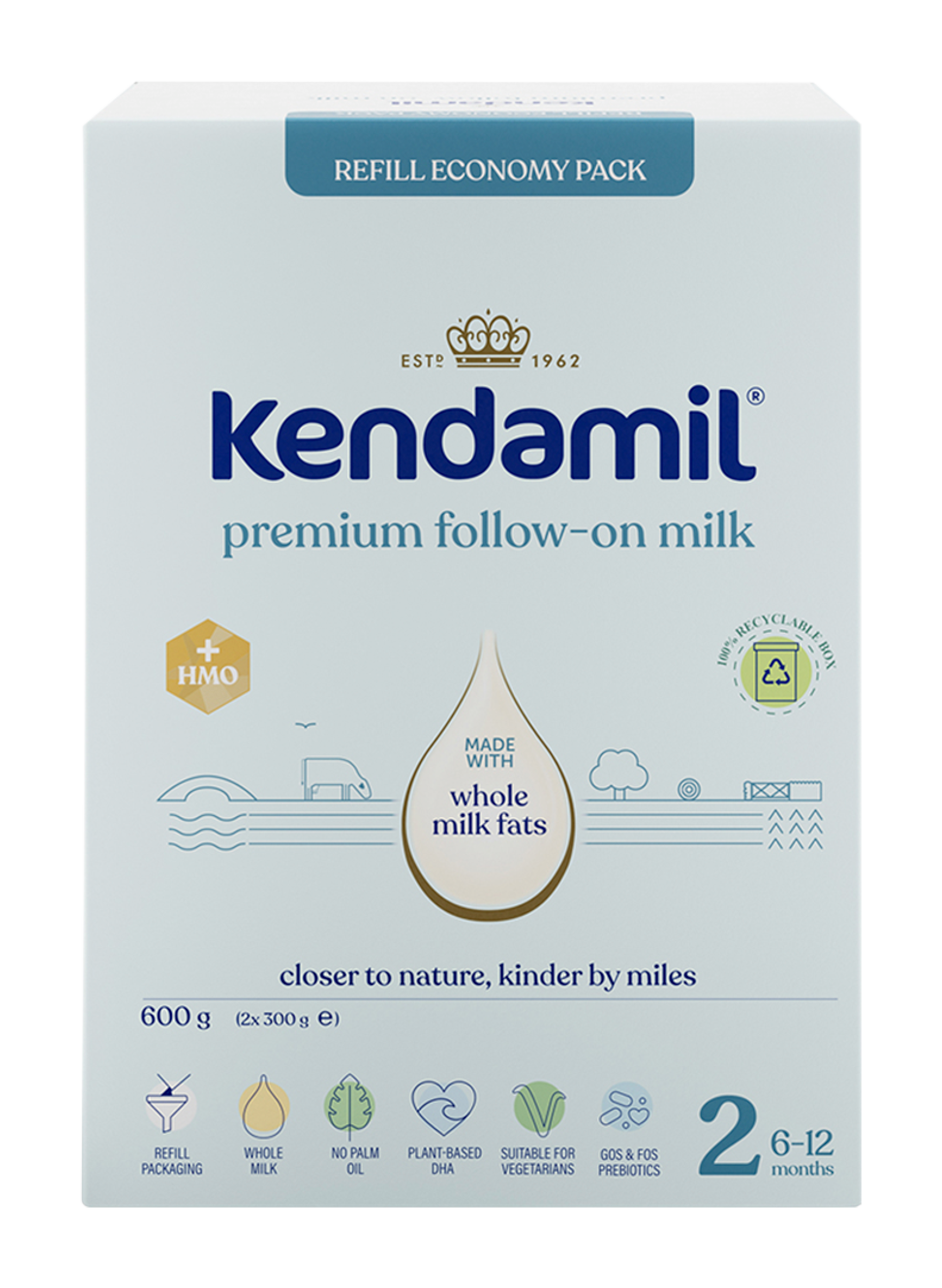 Kendamil Pokračovací kojenecké mléko Premium 2, 6m+ 600 g 600 g