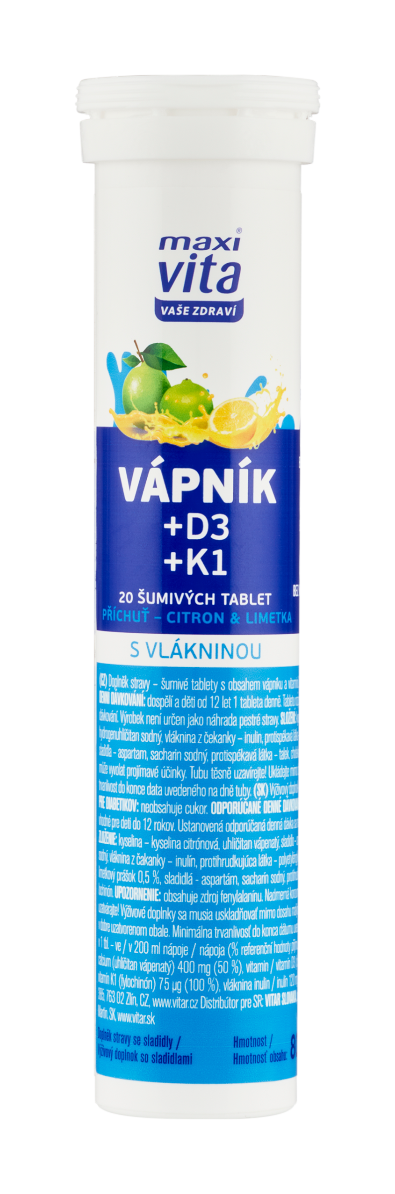 Maxi Vita Šumivé tablety Vápník + D3 + K1, doplněk stravy 20 ks