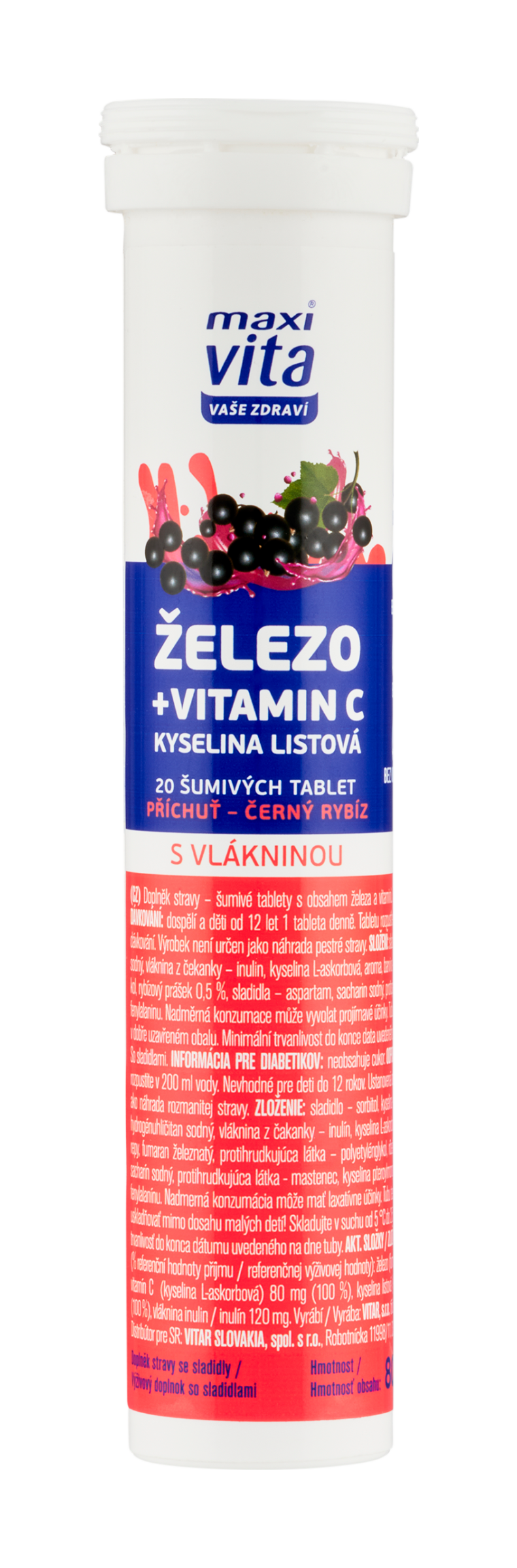 Maxi Vita Šumivé tablety Železo + Vitamín C, doplněk stravy 80 g