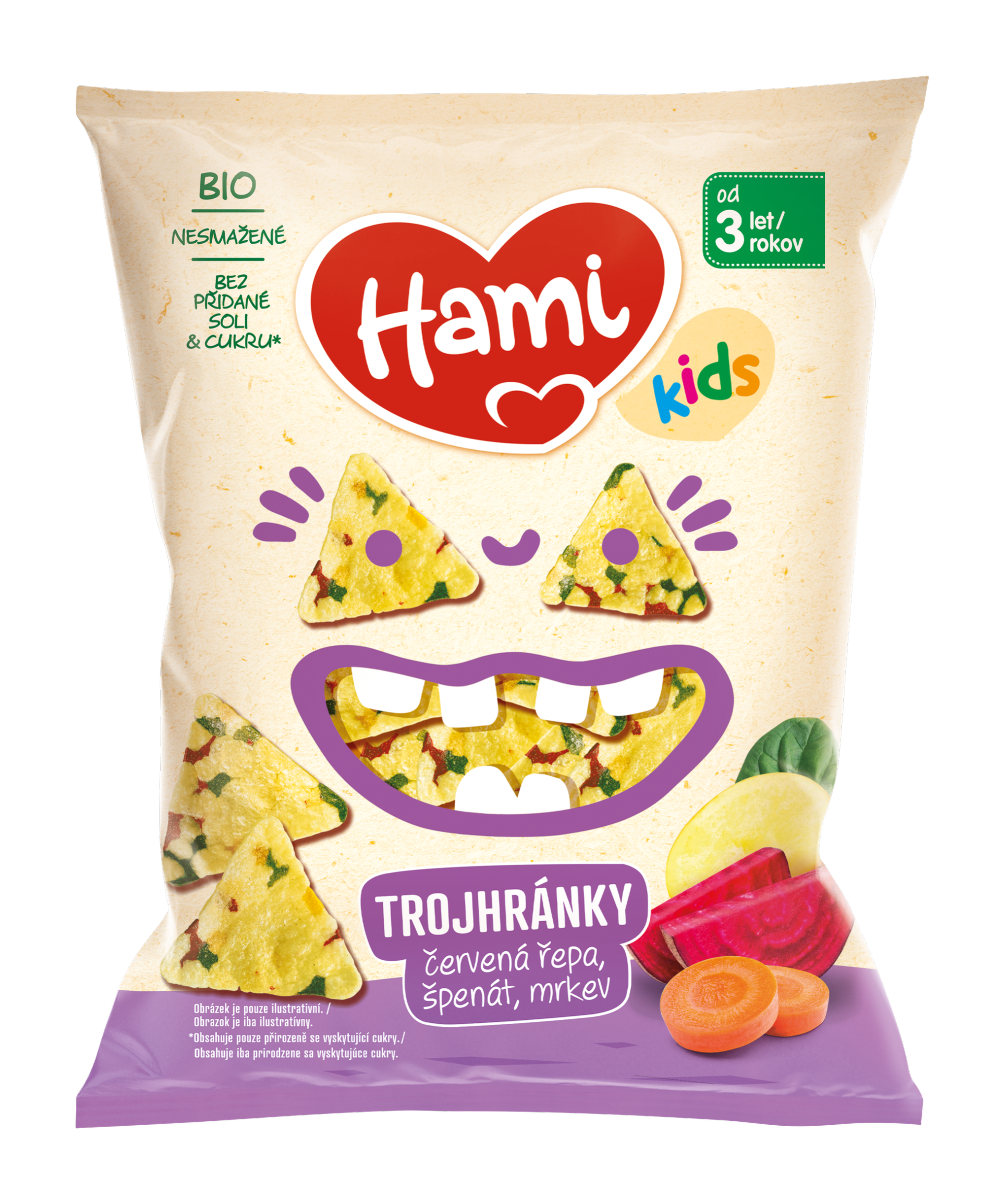 Trojhránky Červená řepa, špenát a mrkev Červená řepa, špenát, mrkev