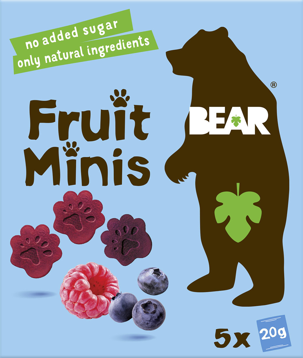 Bear Fruit Minis jemně sušené ovocno-zeleninové tvary 5 x 20 g Malina a borůvka 100 g