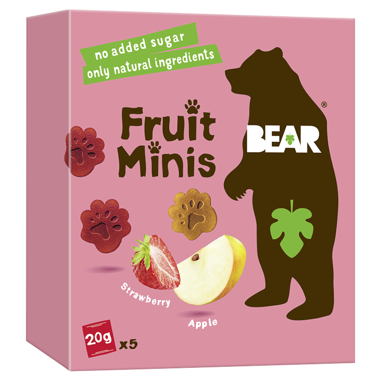 Bear Fruit Minis jemně sušené ovocno-zeleninové tvary 5 x 20 g Jahoda a jablko 100 g