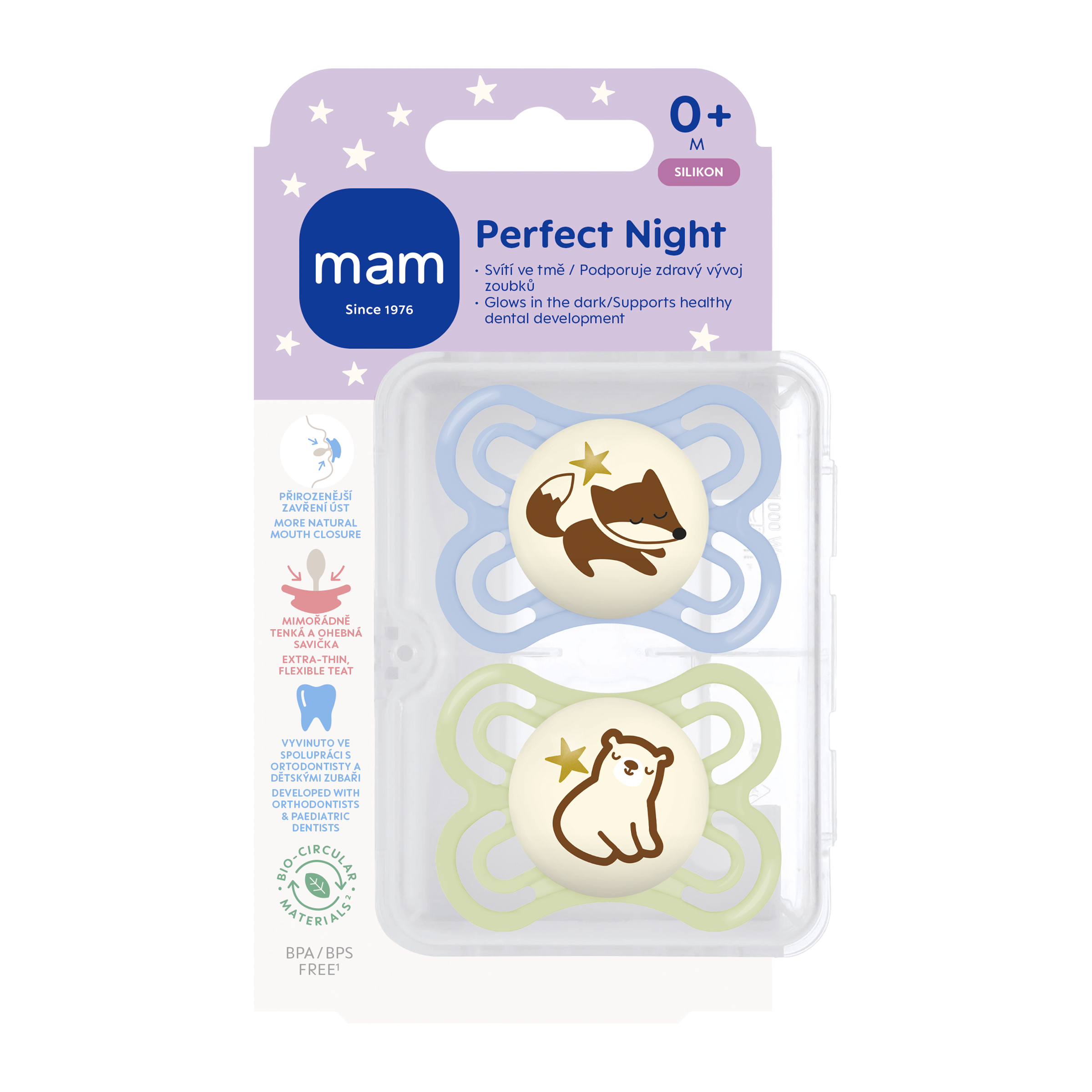 MAM Dudlík Perfect Night 0+ měs. modrý/zelený 2 ks