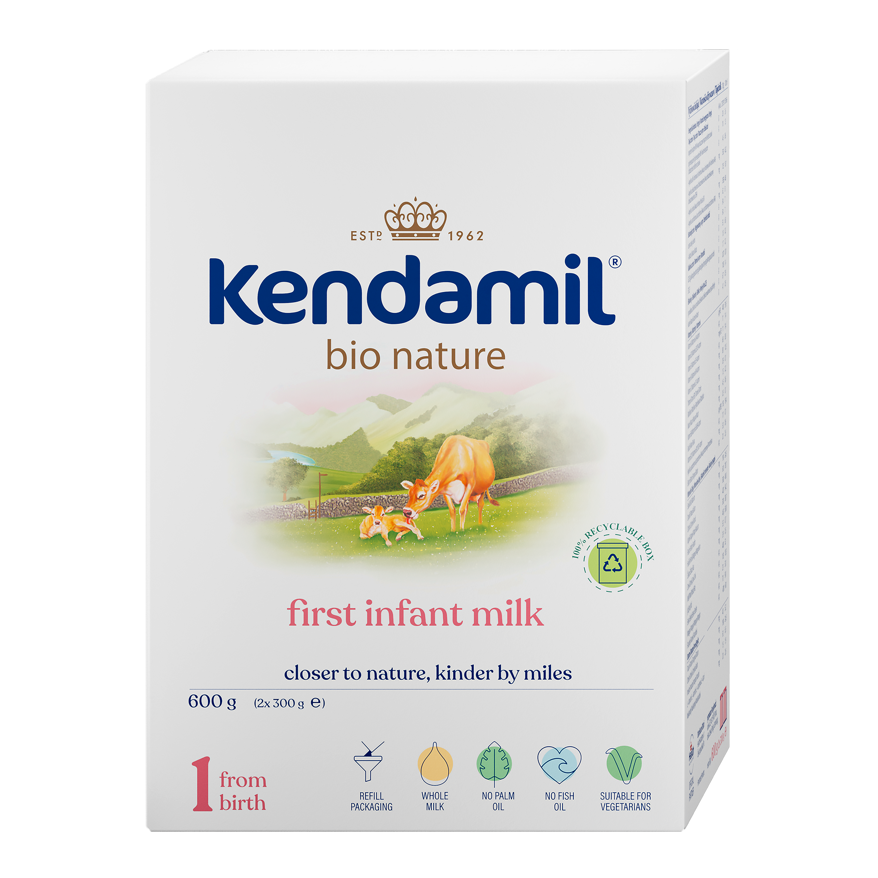 Kendamil Počáteční kojenecké mléko BIO Nature 1, 0m 600 g 600 g