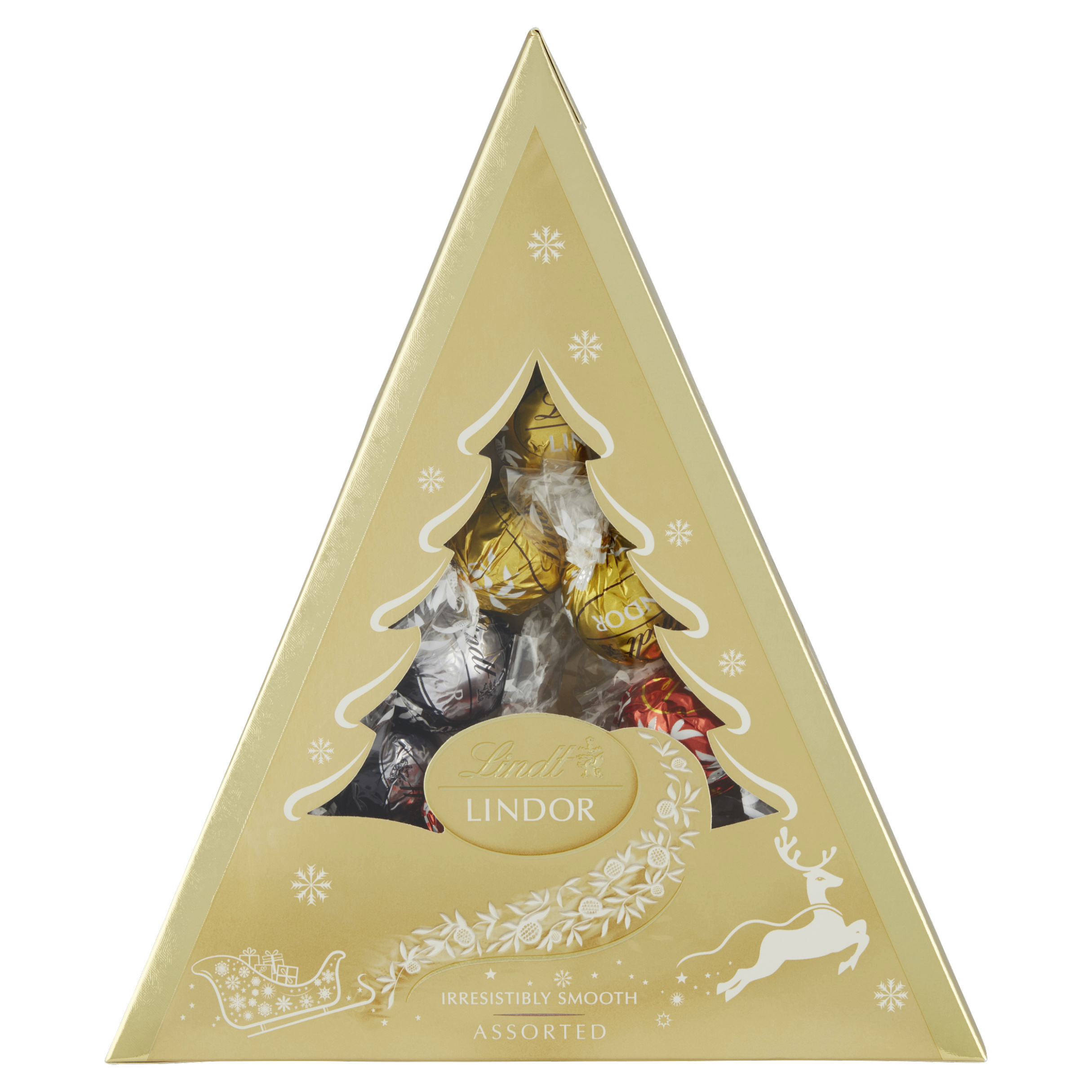Lindor Směs mléčné, bílé a hořké čokolády s jemnou tekutou náplní Xmas tree 125 g