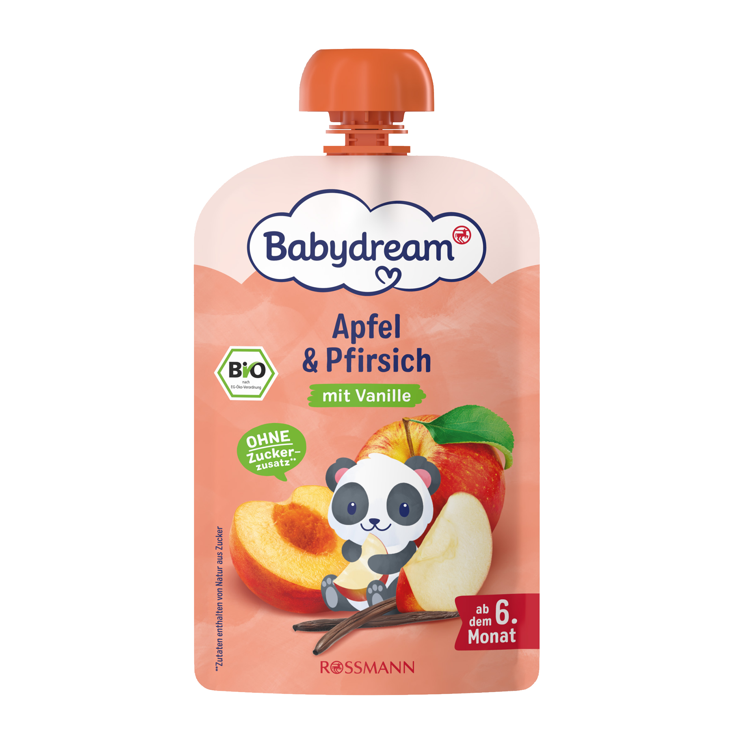 BIO ovocný příkrm Jablko, broskev a vanilka