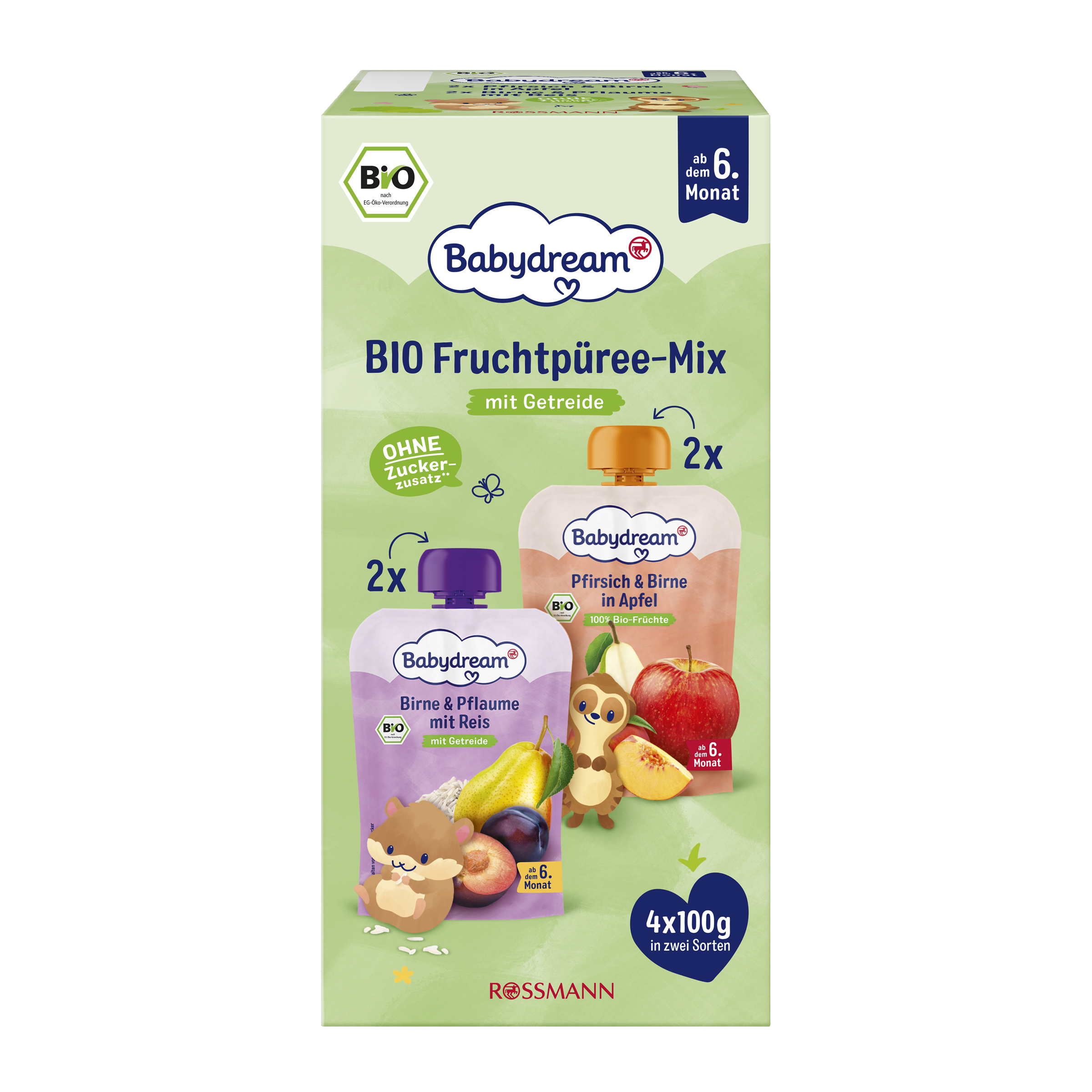 BIO ovocný příkrm Jablko, hruška a broskev 4x 100 g