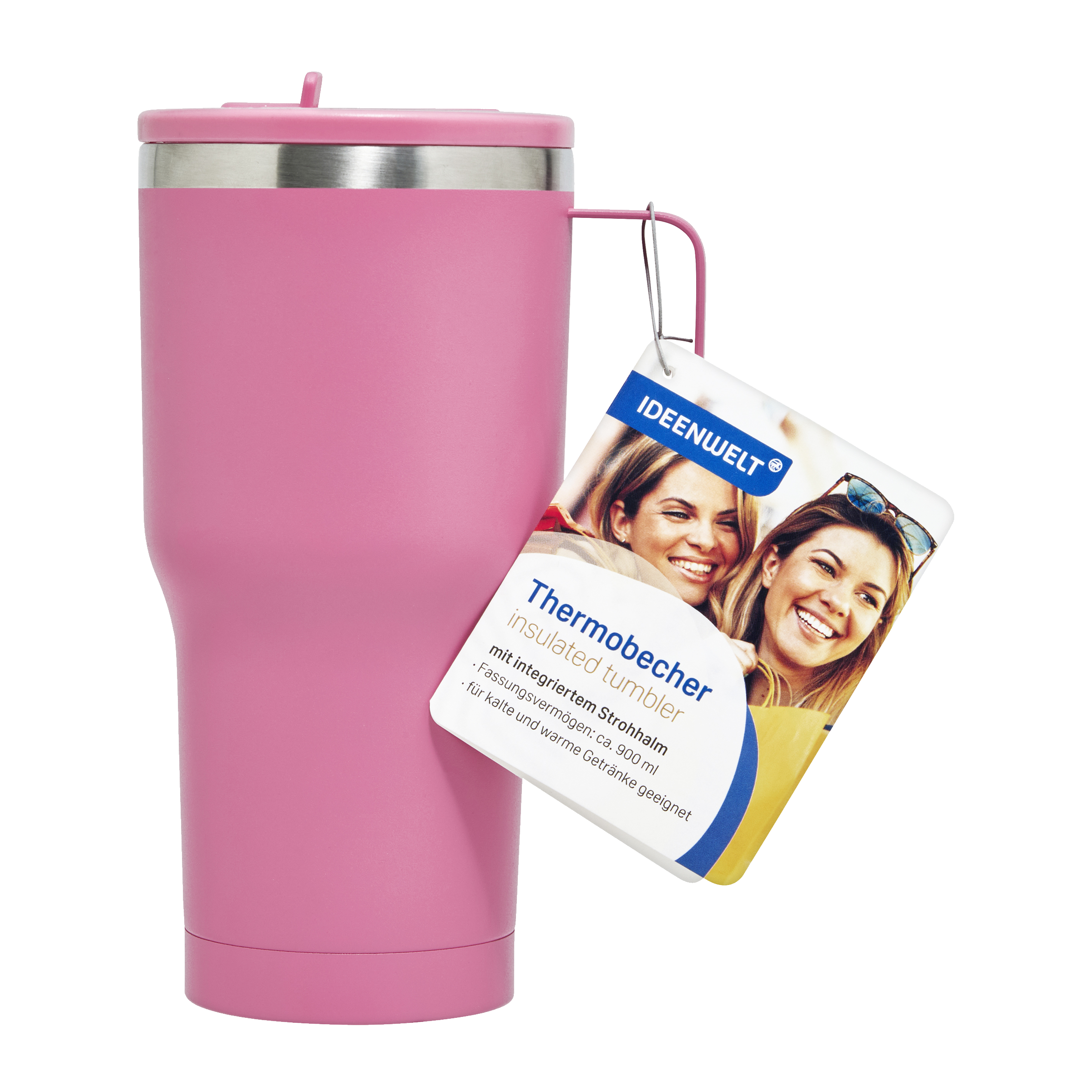 Termohrnek s brčkem Růžový
