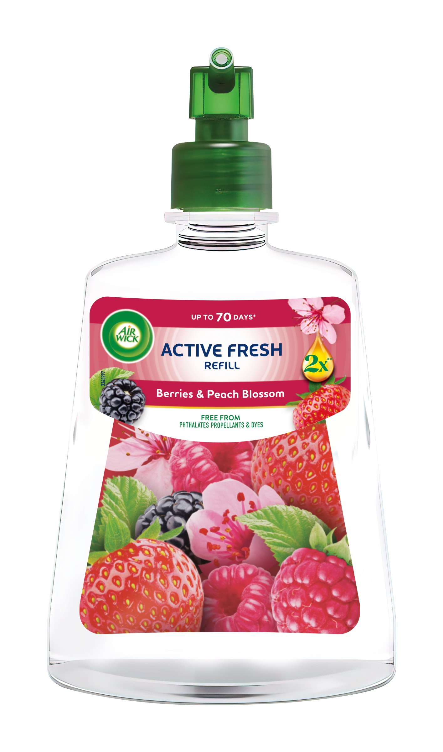 Air Wick Náplň na vodní bázi do automatického difuzéru Active Fresh Lesní plody a broskvový květ 228 ml