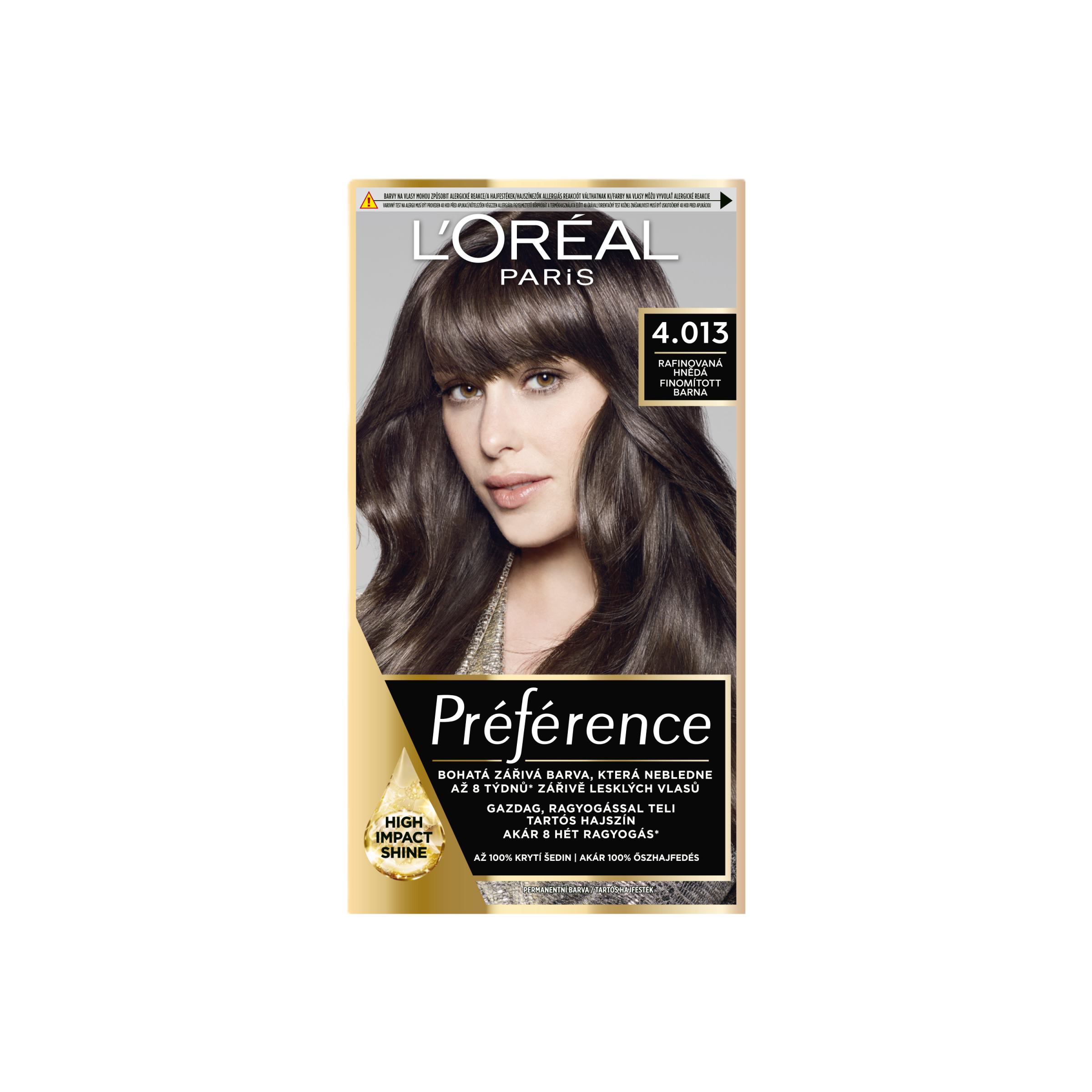 L'Oréal Permanentní barva na vlasy Préférence 4.013 Rafinovaná hnědá