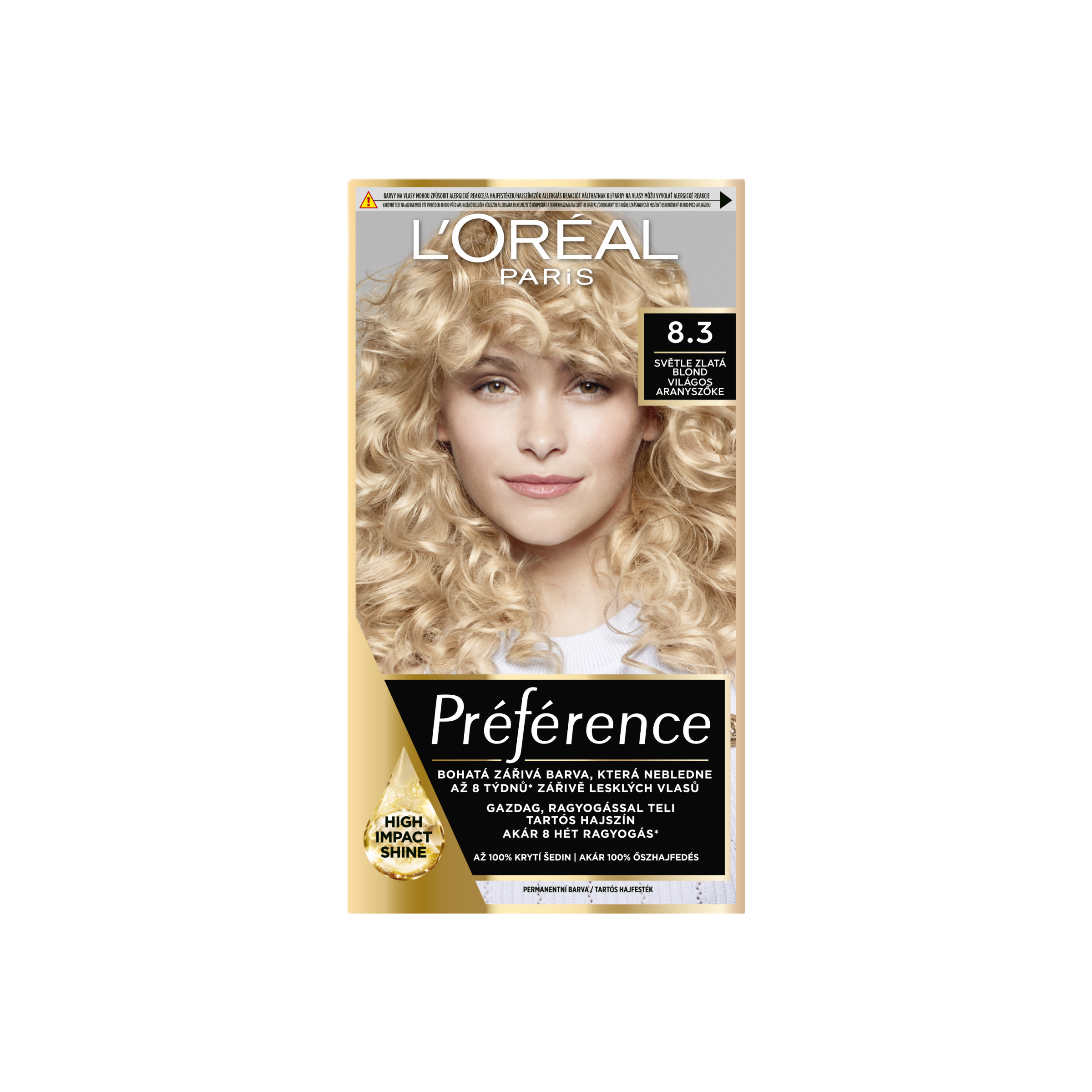 L'Oréal Permanentní barva na vlasy Préférence 8.3 Světle zlatá blond