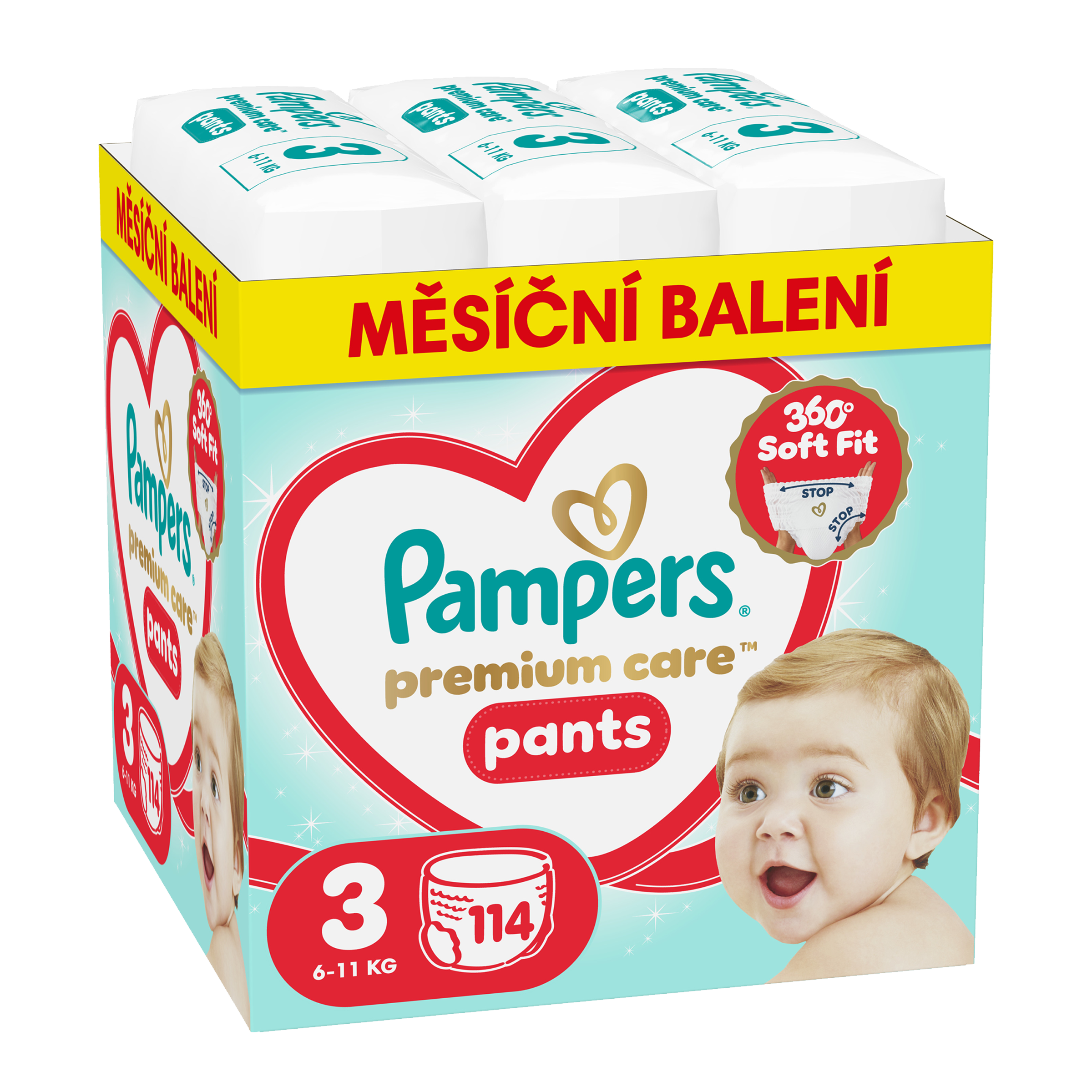 Plenkové kalhotky Premium Care, 6–11 kg, vel. 3 114 ks