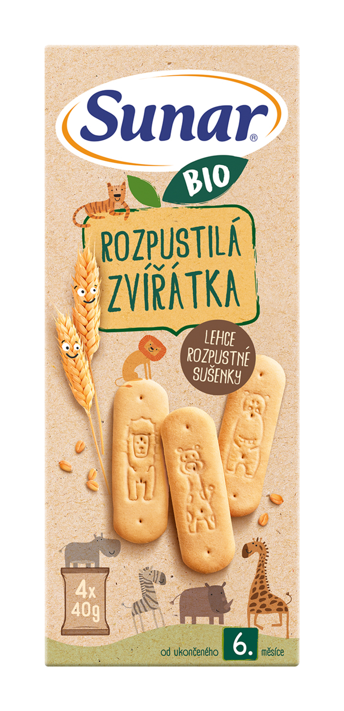 Sunar BIO sušenky Rozpustilá zvířátka 4 x 40 g