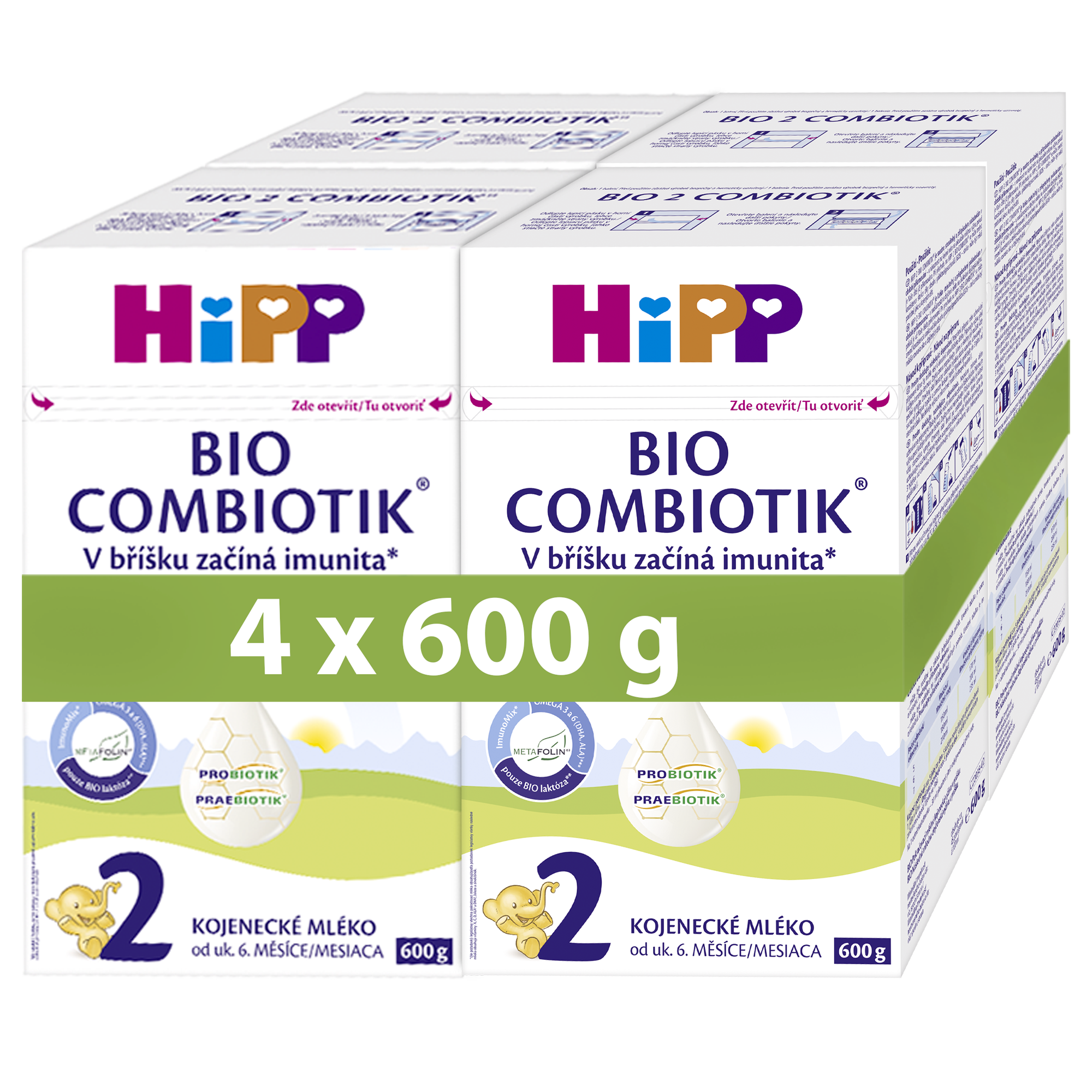 HiPP Pokračovací kojenecké mléko Bio Combiotik 2, 4 x 600g