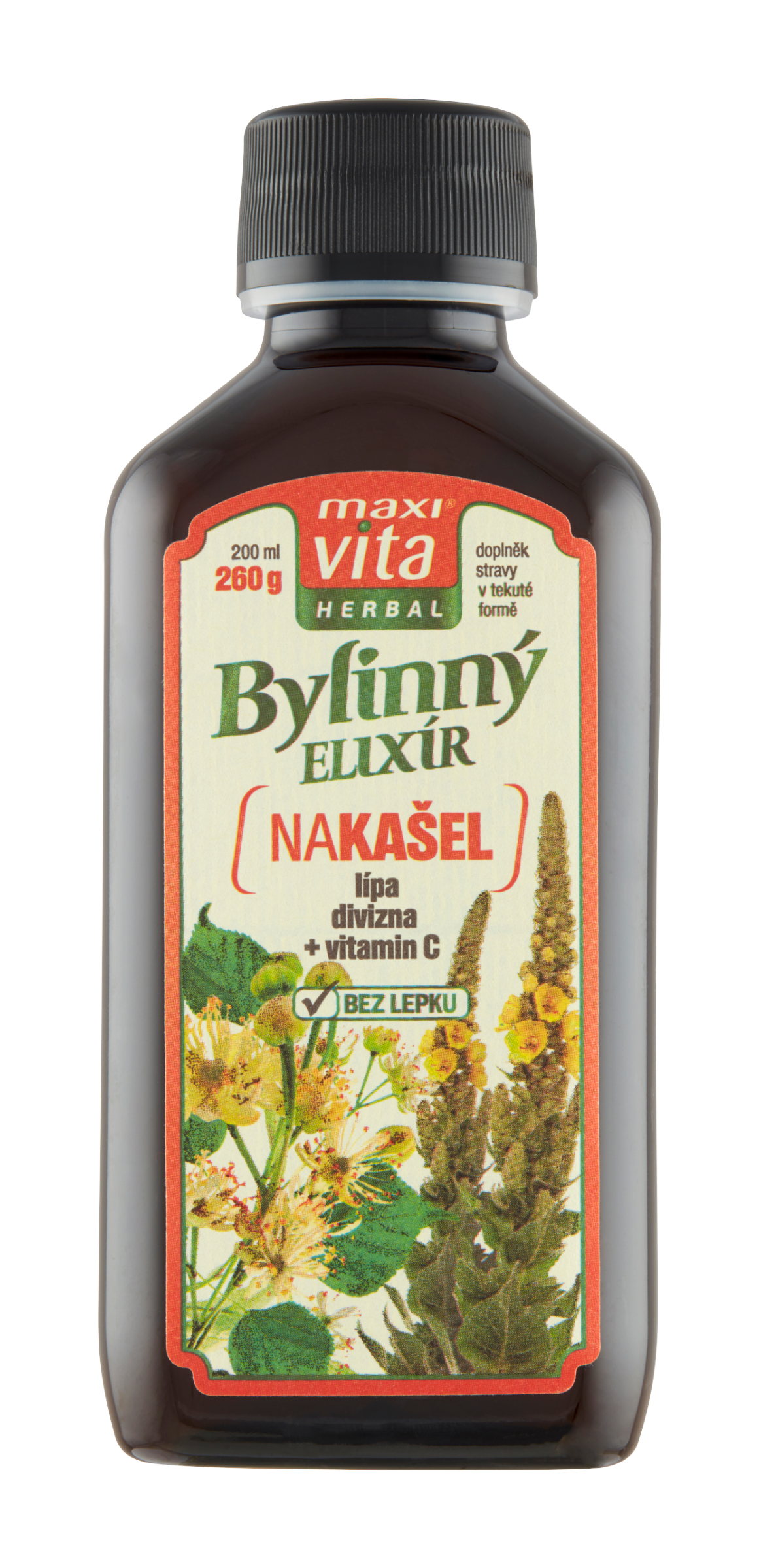 Bylinný elixír Herbal na kašel lípa divizna + vitamin C, doplněk stravy