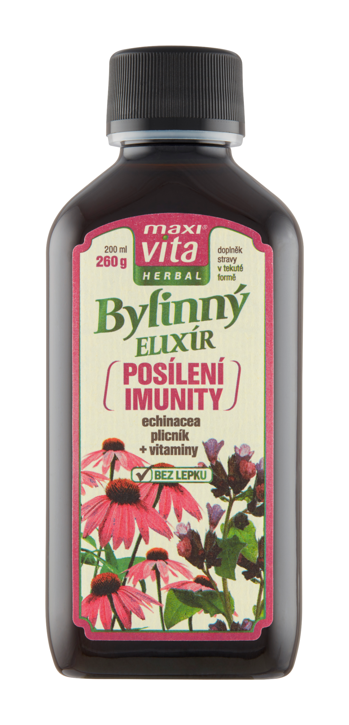 Bylinný elixír Herbal posílení imunity echinacea plicník + vitaminy, doplněk stravy