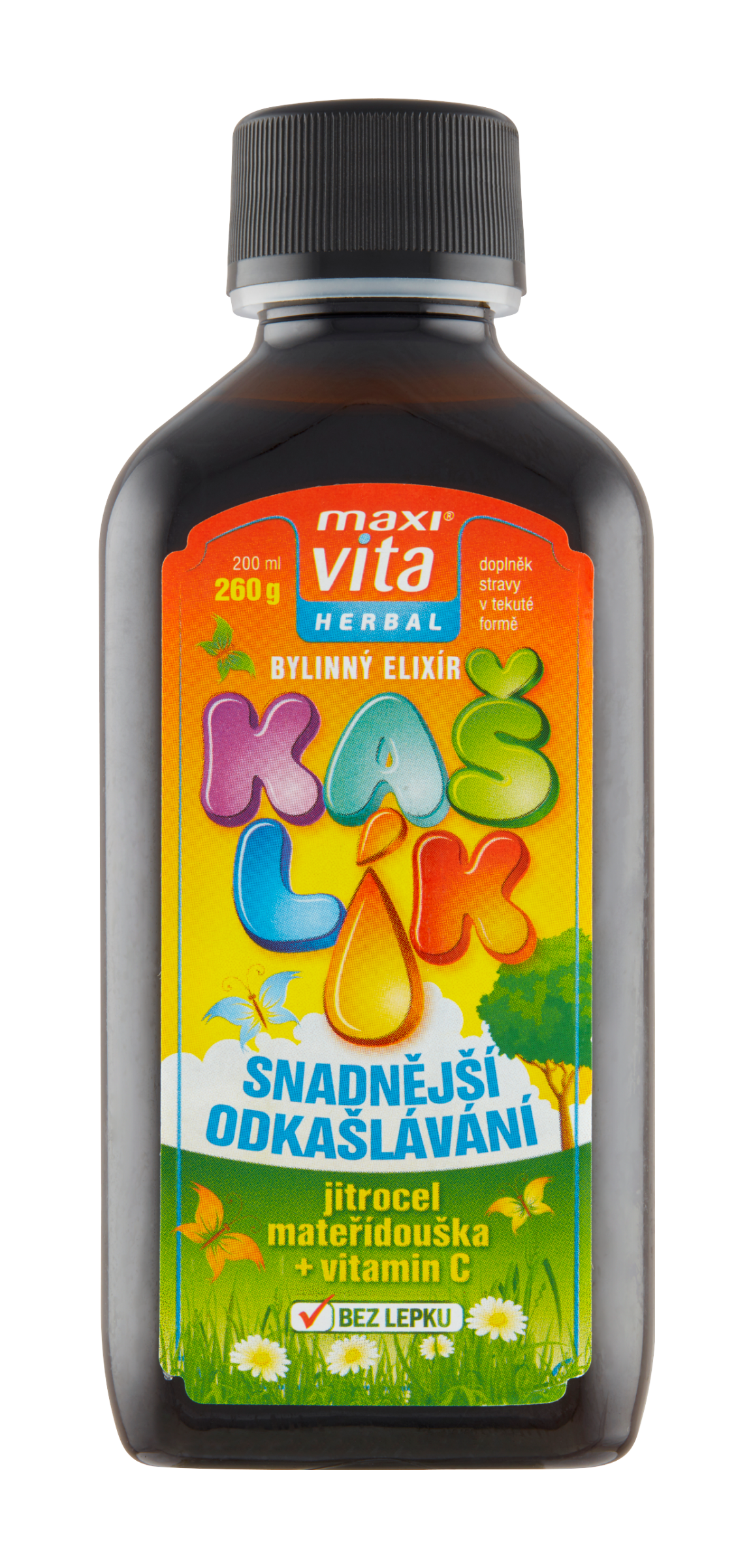 Bylinný elixír Herbal Kašlík jitrocel mateřídouška + vitamin C, doplněk stravy