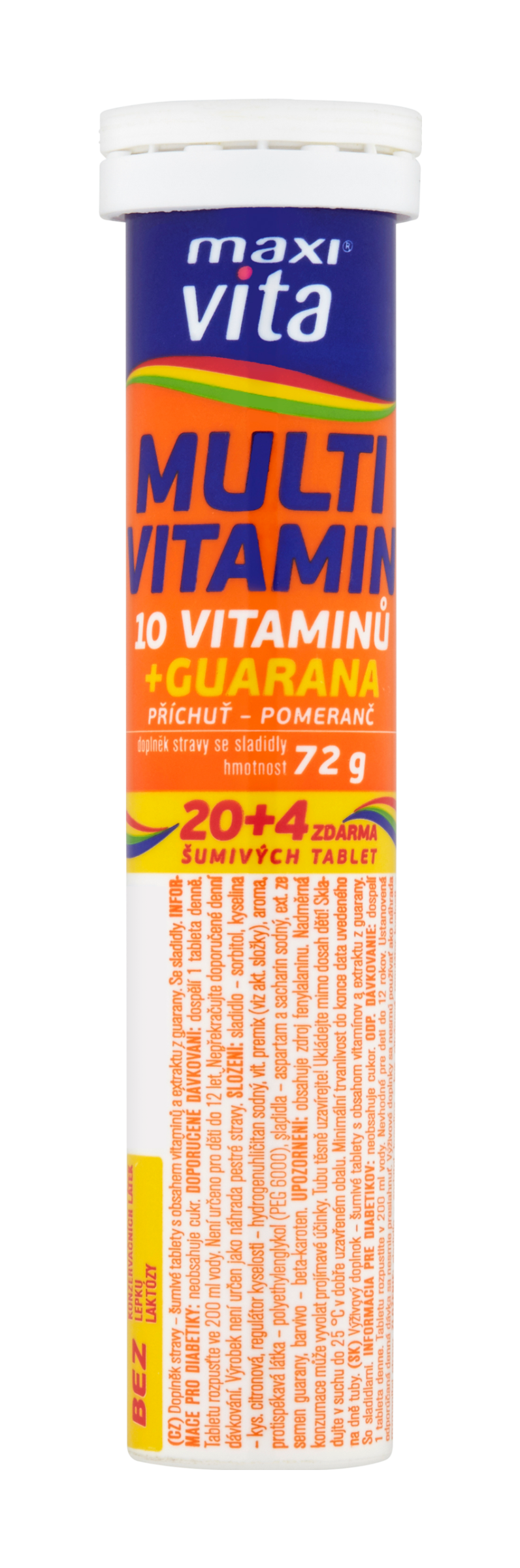 Šumivé tablety Multivitamin 10 vitaminů + guarana příchuť pomeranč, doplněk stray