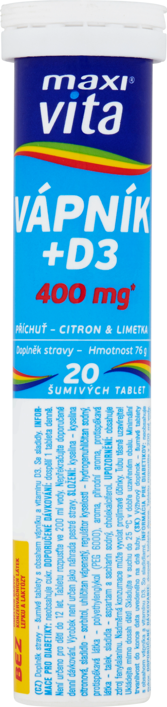 Maxi Vita Šumivé tablety Vápník + D3 příchuť citron & limetka, doplněk stravy 20 ks
