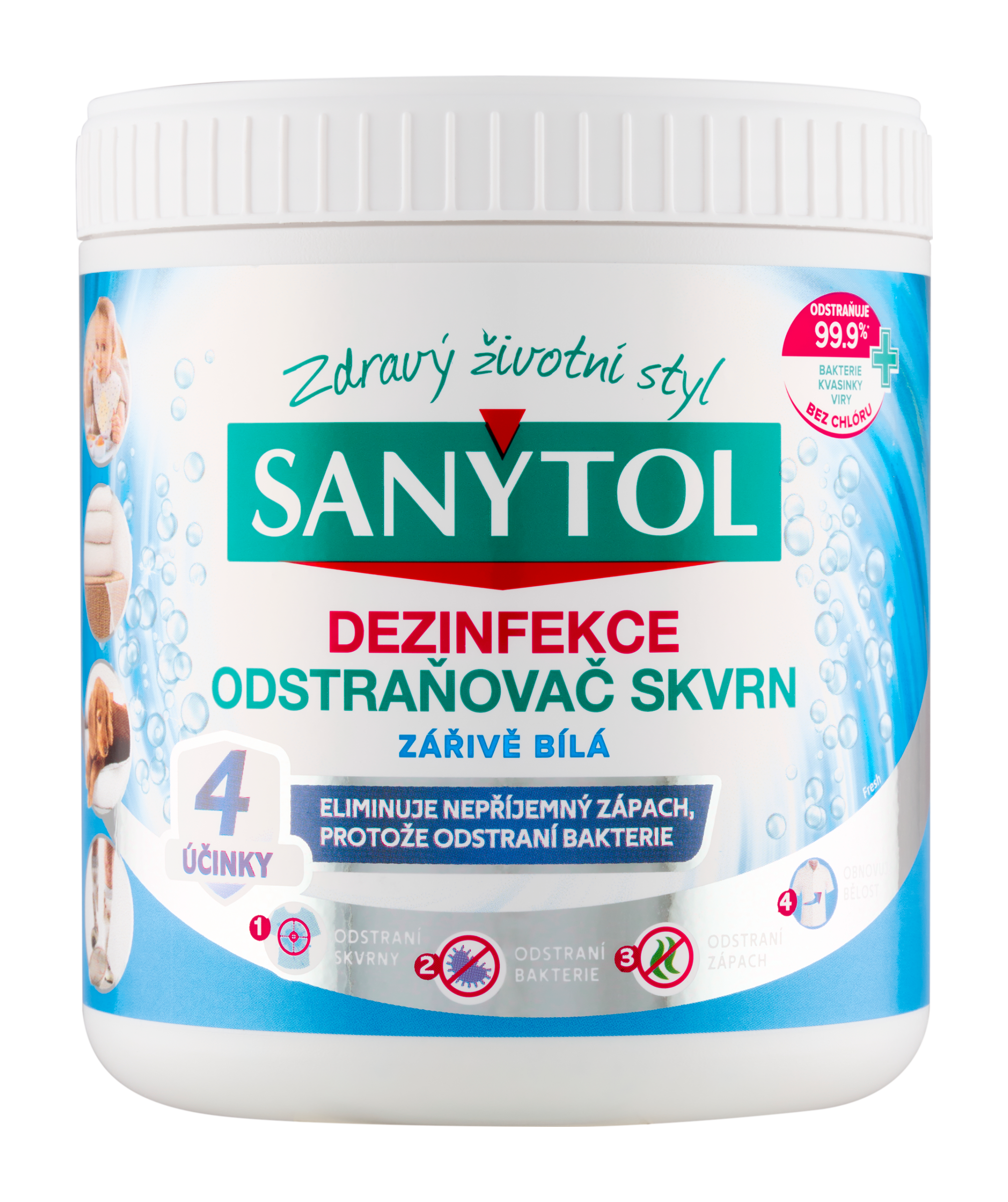 Odstraňovač skvrn, dezinfekce zářivě bílá 