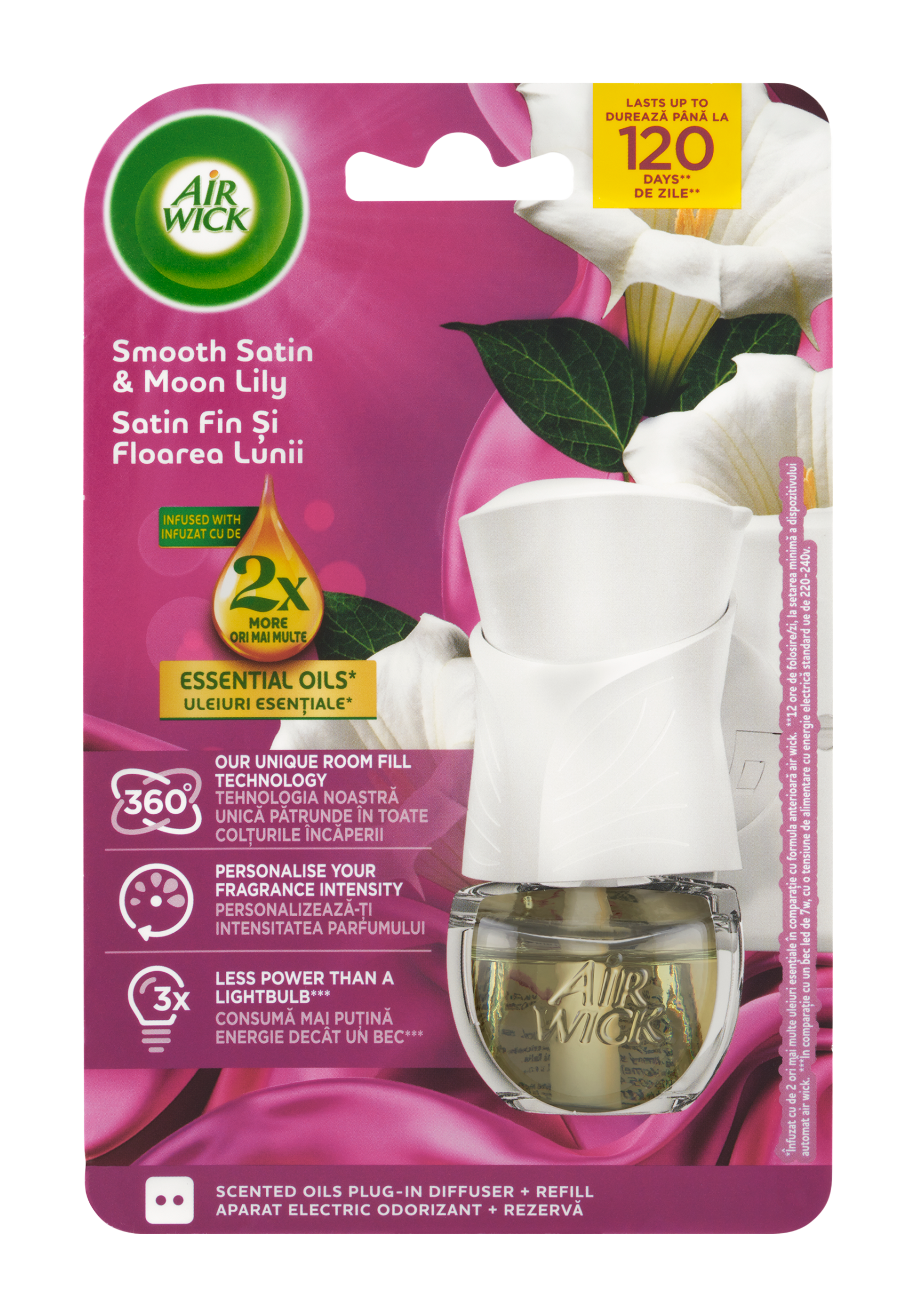 Elektrický osvěžovač vzduchu Essential jemný satén a měsíční lilie