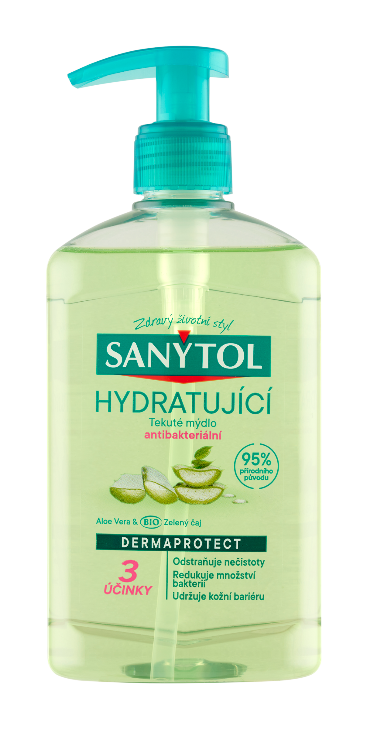 Dezinfekční tekuté mýdlo, hydratující aloe vera & zelený čaj