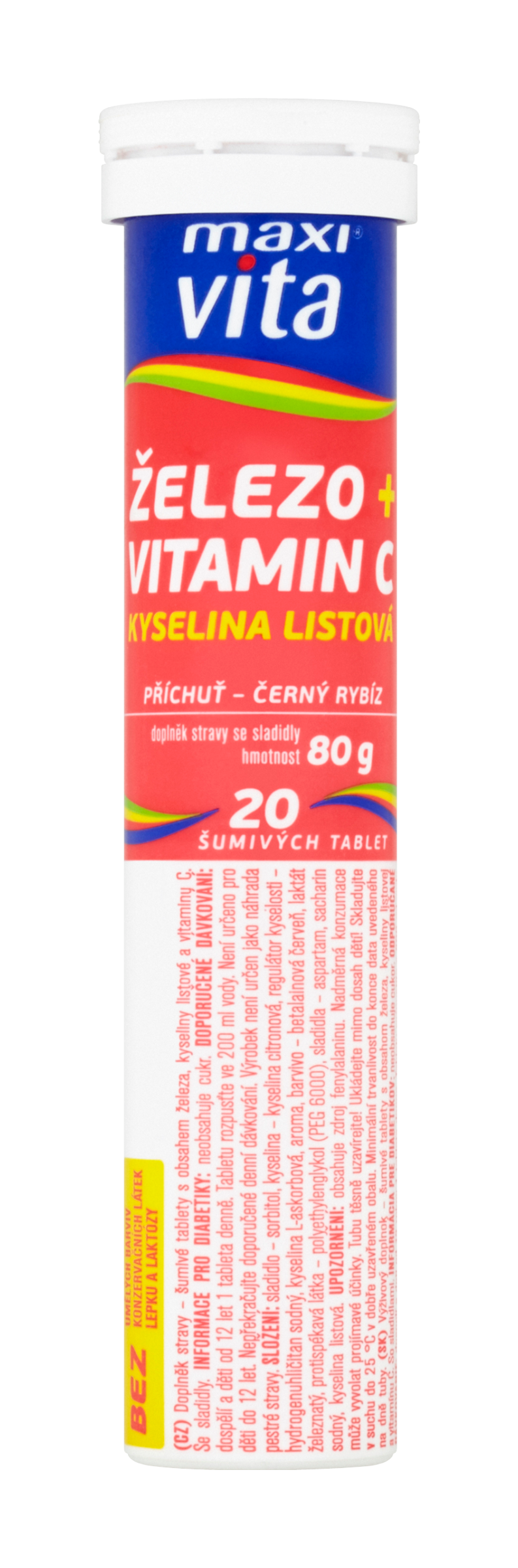 Šumivé tablety železo + vitamín C + kyselina listová příchuť černý rybíz, doplněk stravy