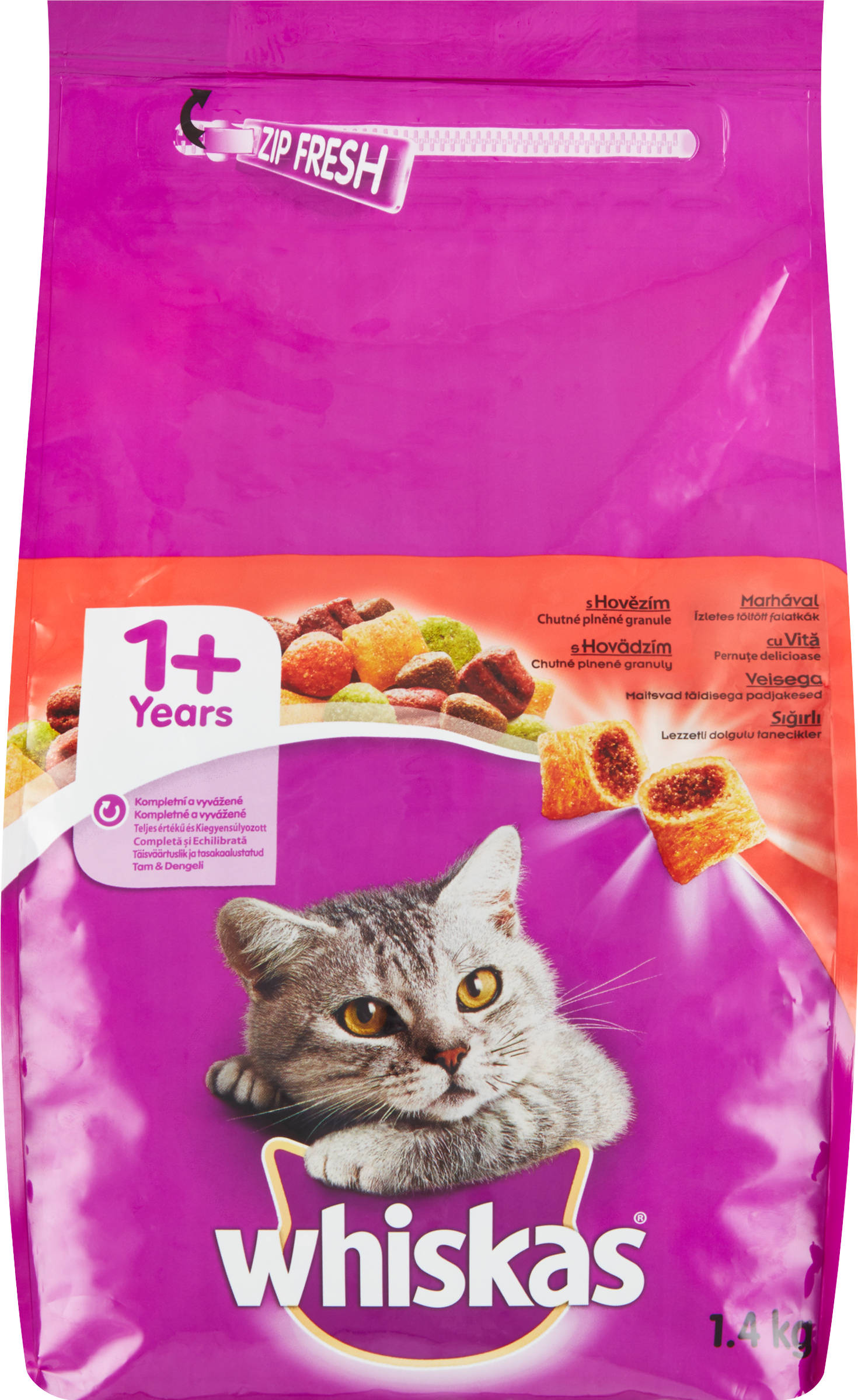 Whiskas Chutné plněné granule s hovězím 1400 g