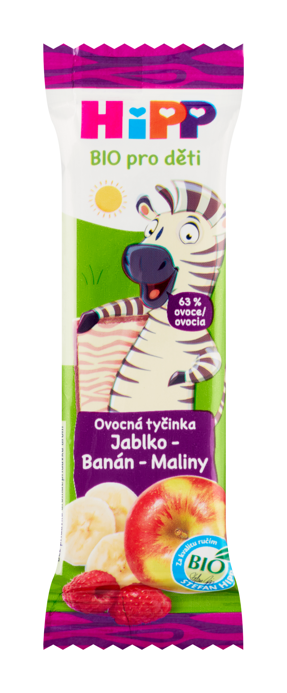 BIO ovocná tyčinka banán-jablko-maliny