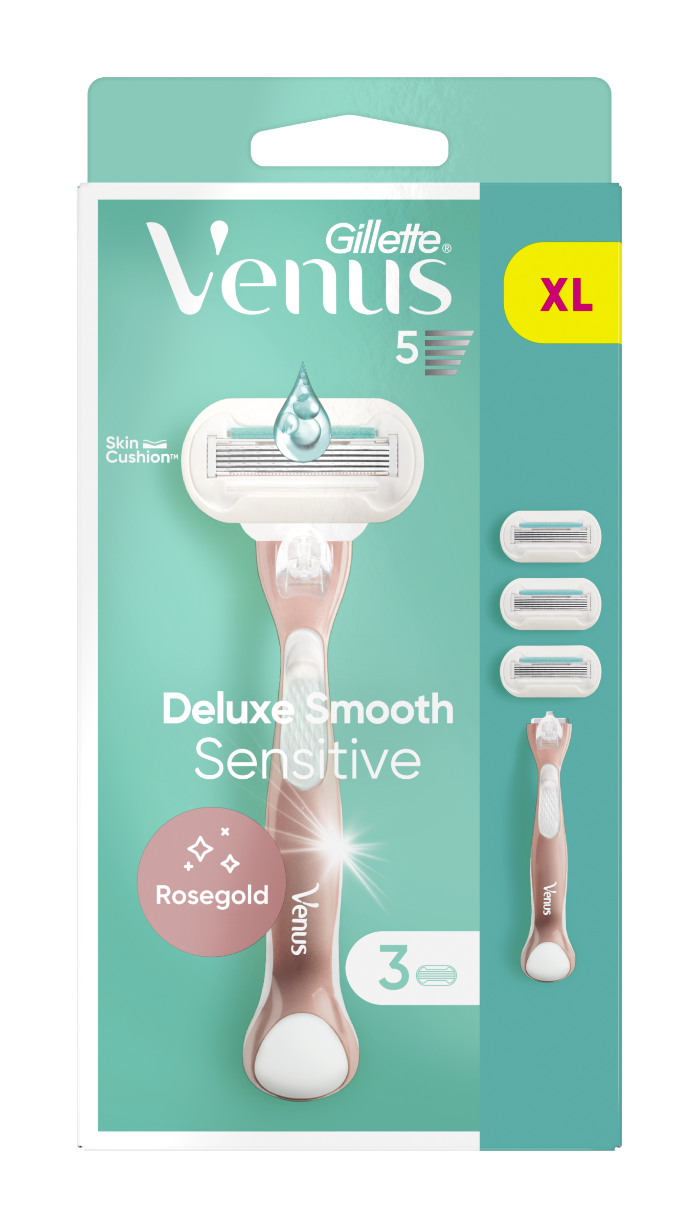 Dámský holicí strojek + 3 holicí hlavice Venus Deluxe Smooth Sensitive RoseGold 